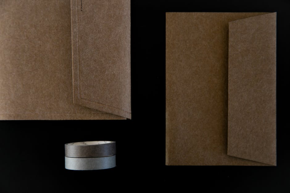 Close up of an unboxing sequence showing a right sized kraft mailer with simple black logo no plastic and a recyclable paper insert