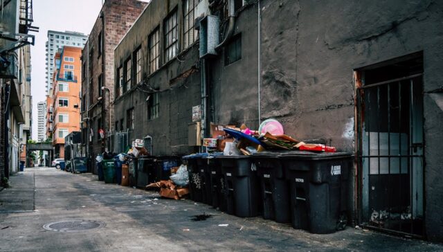 Infographic showing U S food waste statistics pie chart breaking down waste by farm residential manufacturing with icons for high barrier pouches extending shelf life