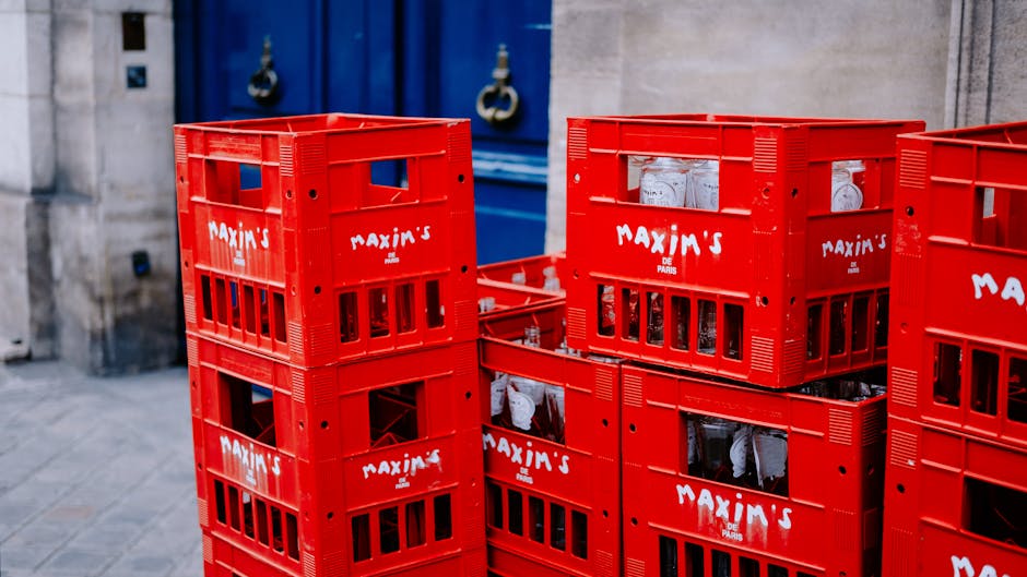 Vibrant cityscape at dusk with delivery trucks e commerce packages stacked on sidewalks and diverse urban consumers unboxing branded products emphasizing fast paced urban delivery and customization