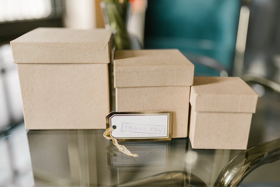 eco friendly kraft paper boxes on wooden table sustainable packaging with RFID tags