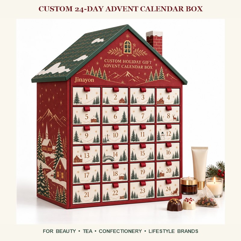 Custom 24-Day Snowridge Village Gable House Advent Calendar Gift Box