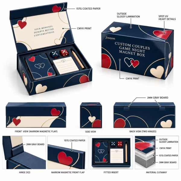 Printed Custom Logo Couples Game Night Magnet Rigid Box Valentine's Day Box