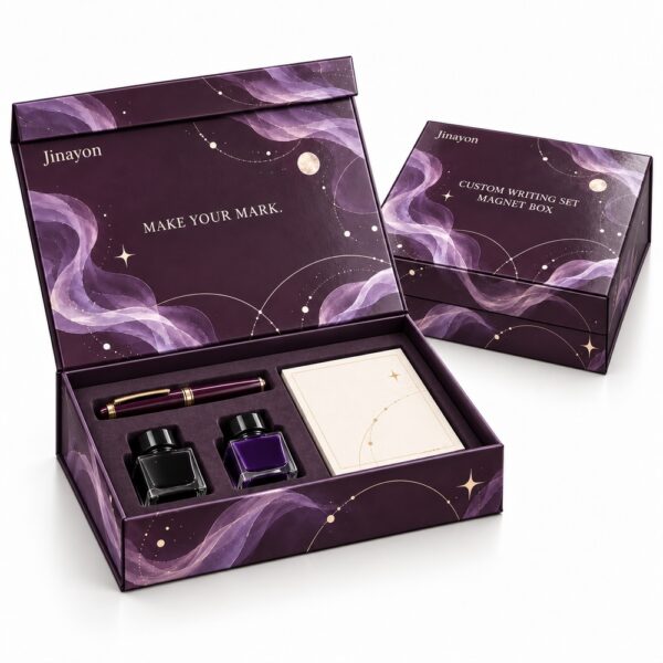 Custom Writing Set Magnetic Gift Box | Printed Rigid Stationery Packaging with Spot UV