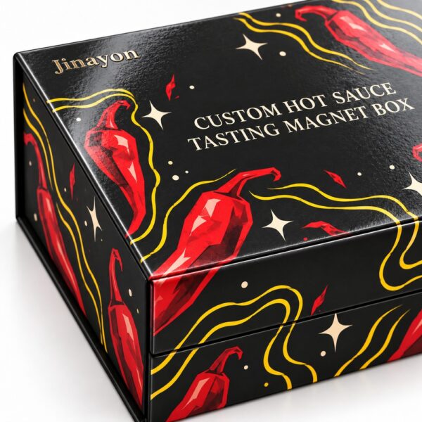 Custom Hot Sauce Tasting Magnetic Gift Box | Printed Logo Rigid Packaging with Glossy Lamination