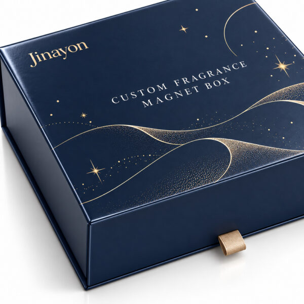 Custom Printed Fragrance Discovery Magnet Box for Europe and Middle East, 157gsm Coated Paper Wrapped 2mm Gray Board, Glossy Laminated CMYK Packaging with Gold Foil Logo