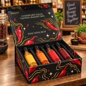 Custom Hot Sauce Tasting Magnetic Gift Box | Printed Logo Rigid Packaging with Glossy Lamination