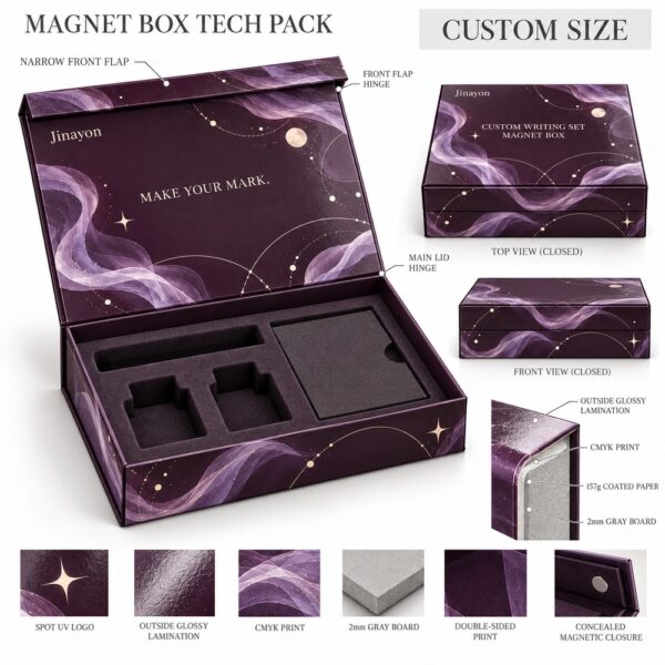 Custom Writing Set Magnetic Gift Box | Printed Rigid Stationery Packaging with Spot UV